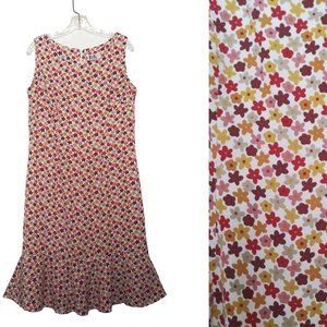Vintage Fall Colors Prairie Flower Print Midi Dress L